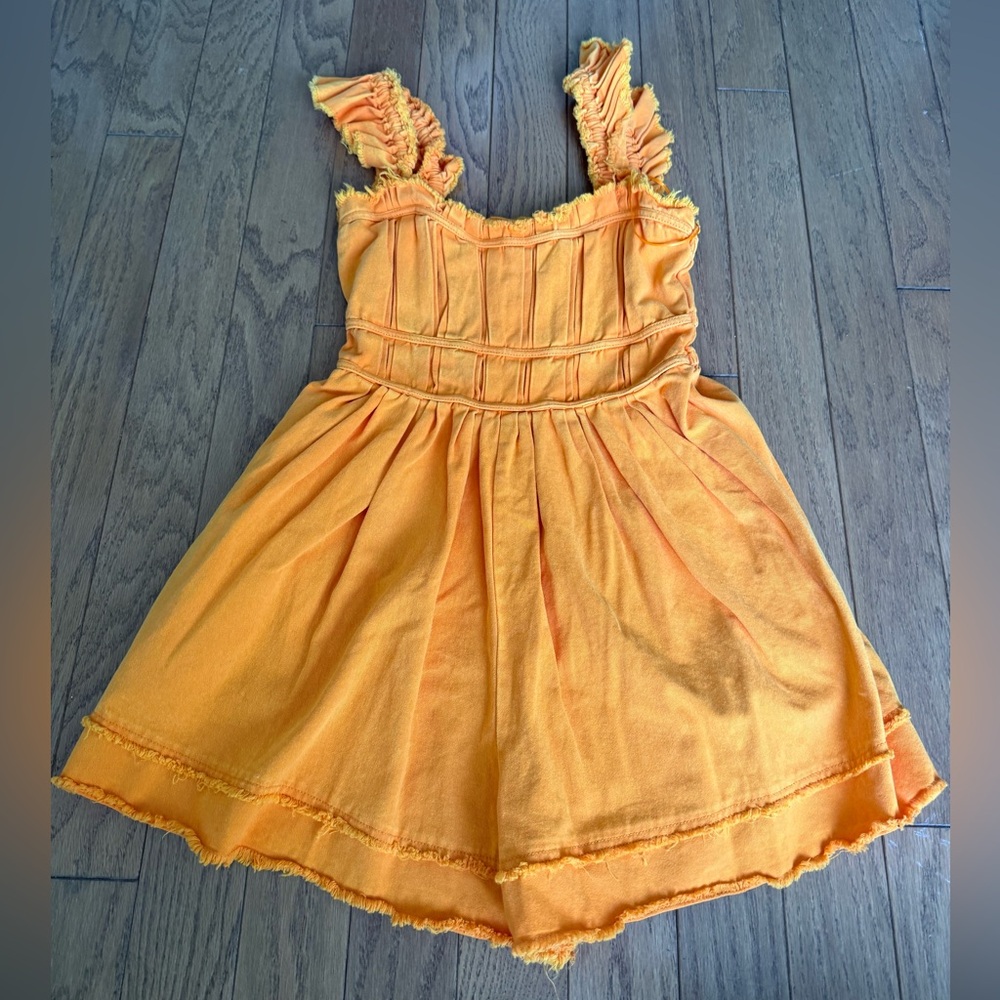 Peach Love California Orange Ruffled Strap Romper